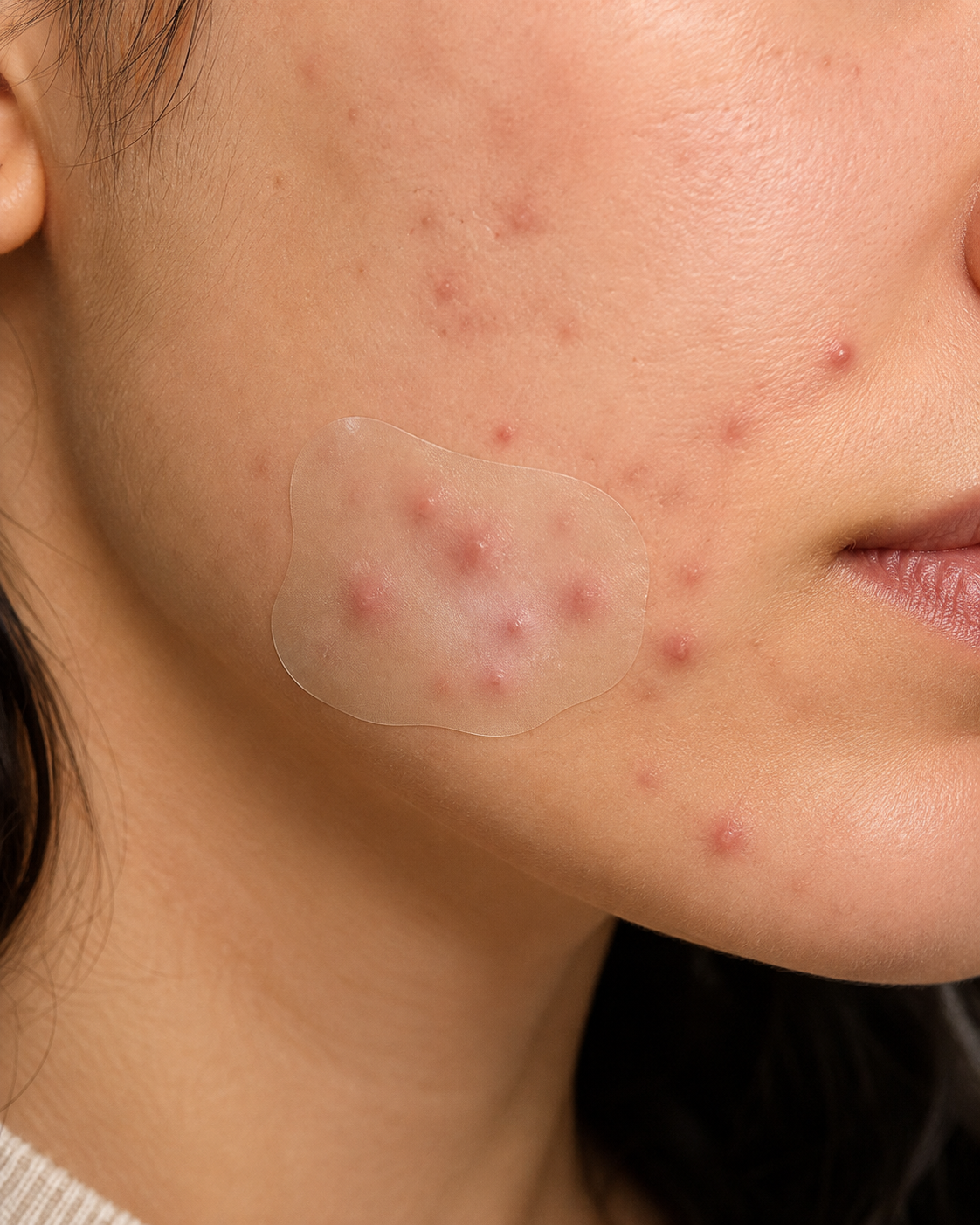 One custom-cut hydrocolloid piece covering the same cluster